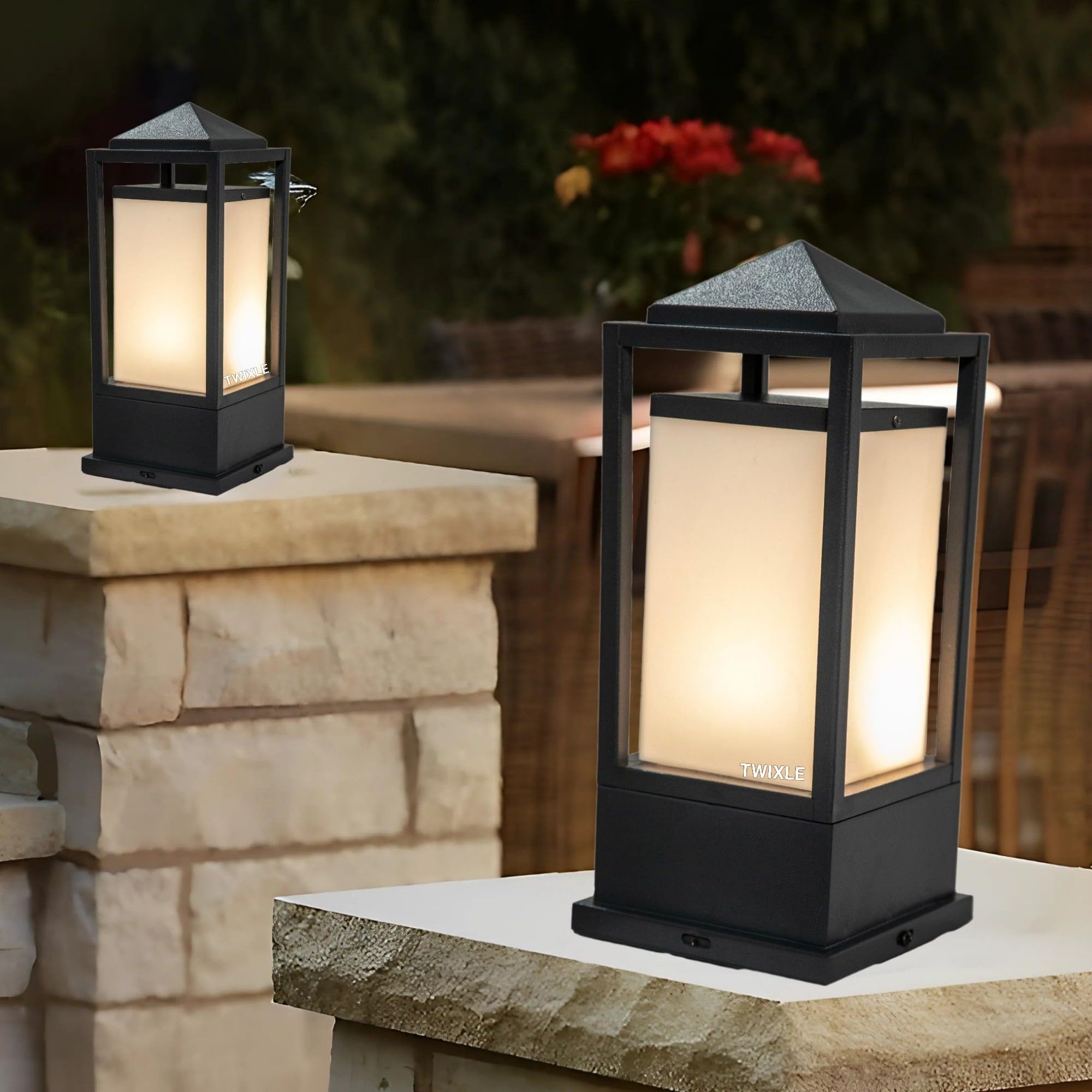 RBSK with Bulb Metal and Glass Gate Light Waterproof Pillar Lamp for Outdoor Decor Garden Lighting Pole Mount Exterior Fixture for Home Entrance Patio Compound Boundary (Prince) (Pack of 2)