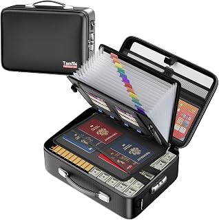 Tamfile Fireproof Document Box, Hard-Shell Design Case 5200°F Fireproof Water Safe File Box with Lock,8-Layer Fireproof Safe File Organizer for Important Documents、Valuables、Laptop、Passports (Black)