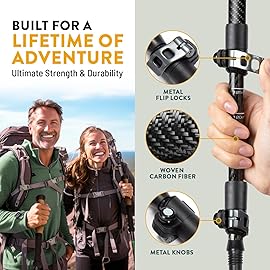 100% Carbon Fiber Trekking Poles by USA Brand - Ultra Strong Lightweight Collapsible Hiking Poles with EVA Foam Grips & Quick Adjustable Flip Locks