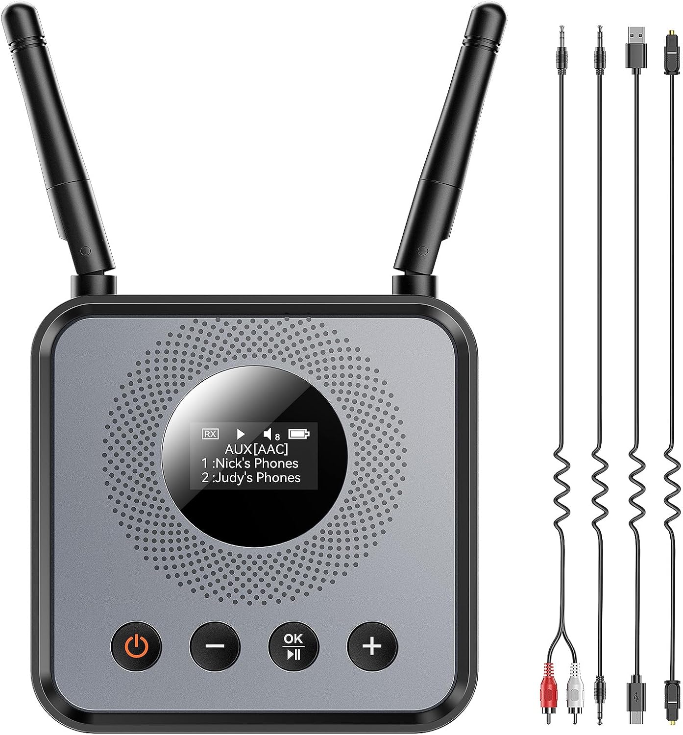 Bluetooth Adapter Audio Receiver for Home Audio Systems/amplifiers/Computers, Supports Pairing with 2 Bluetooth Headphones/Speakers, Features OLED Display/Low Latency/Dual-Device Connection