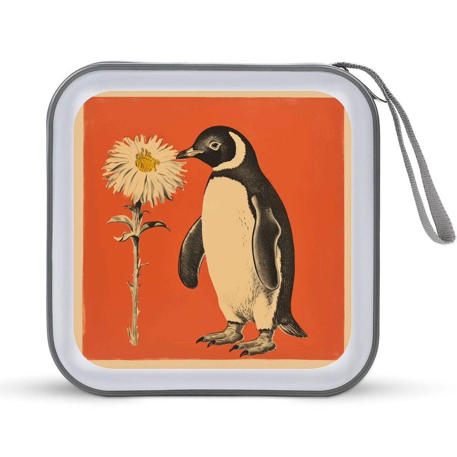 VstaDank A Flower And Penguin CD Case with Hand Strap Lightweight DVD Wallet Holder 40 Capacity CD/DVD Case Wallet Protective CD Wallet CD/DVD Portable Storage Binder for Car Home Office
