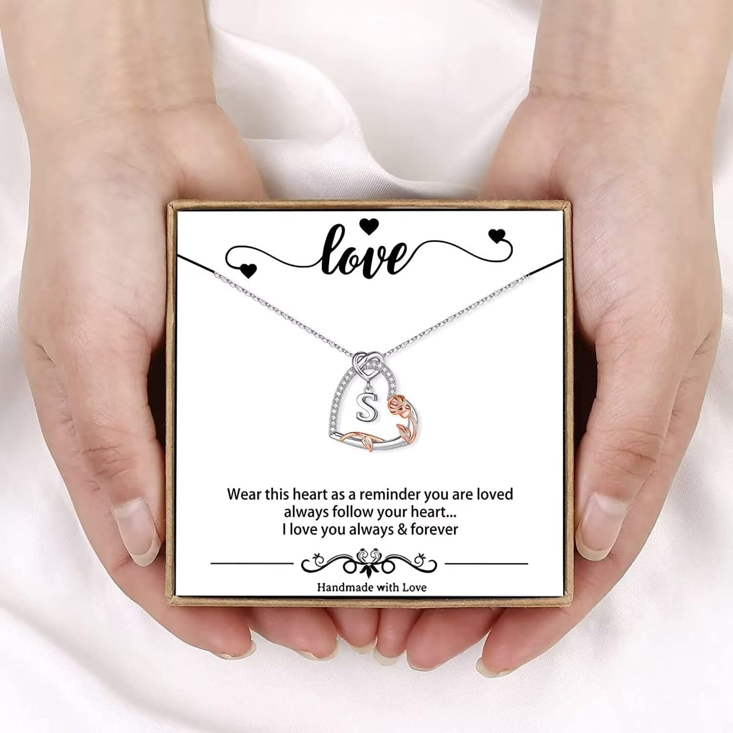 Yesteel Valentines Gifts for Her Rose Heart Initial Necklaces Gifts for Women Teen Girls, Silver Plated Heart Initial Letter Pendant Necklace Jewelry Valentines Mothers Gift for Her Girlfriend Wife - Image 6