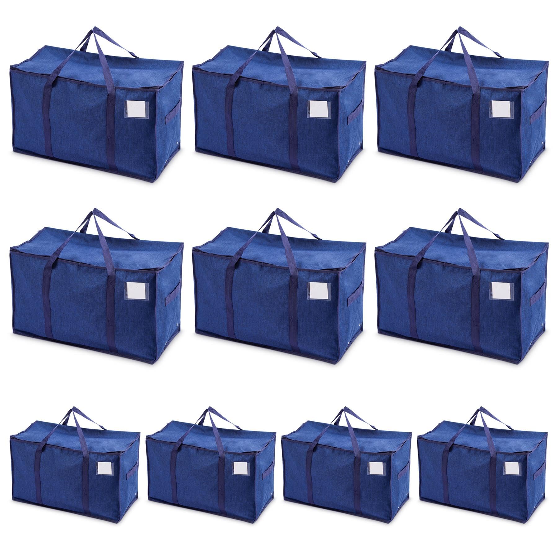 Ultimo Designs Heavy-Duty Oversized Oxford Fabric Storage Bags with Zip & Clear Tag Pocket – Water-Resistant, Durable Organizer for Moving, Clothes, Laundry, Packing & Storage (Blue, 10 Pack)