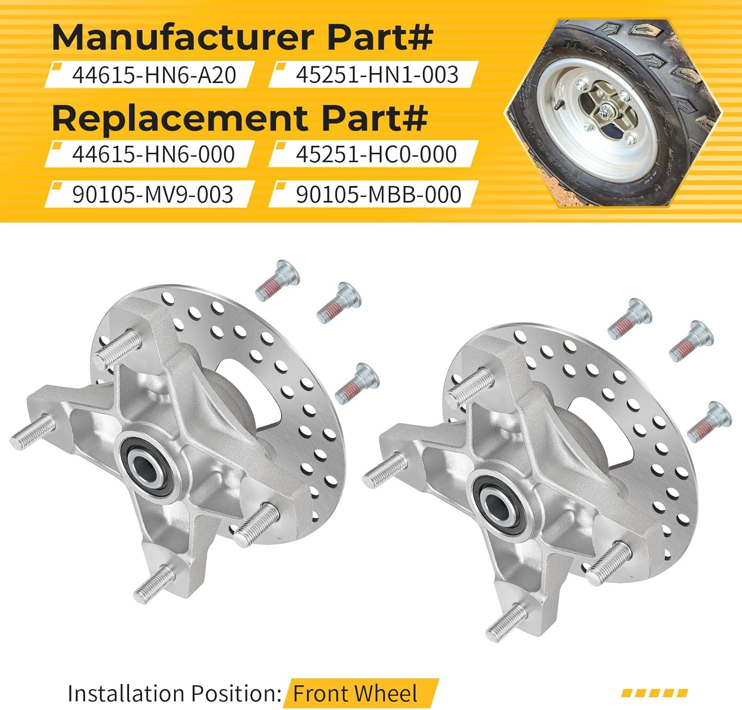 M MATI Front Left and Right Wheel Hubs & Brake Discs for Honda TRX250X TRX400X 2009-2014 Sportrax TRX250EX TRX400EX 2001-2008 44615-HN6-A20 45251-HN1-003