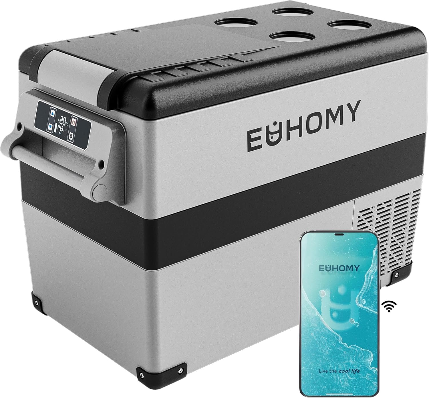 EUHOMY 40L Kompressor Kühlbox [-20℃~20℃] | 15-Min Schnellkühlung| APP Steuerung| ECO-Modus (<45W) & MAX-Modus | 12/24V DC + 100-240V AC | 3-Stufen Batterieschutz (L/M/H) | Tragbar & Leise (<45dB)