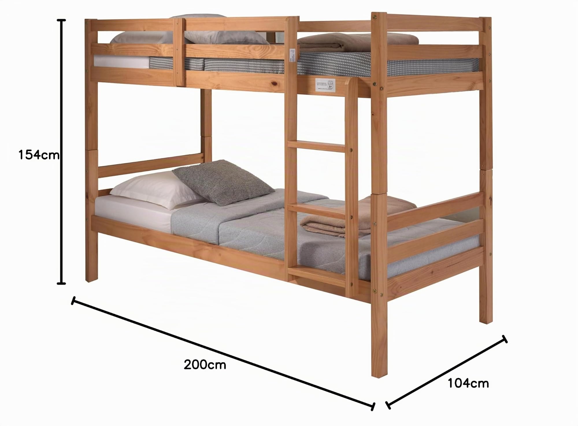 Buyqualia - Litera de Madera Color Miel Roble 154x104x199 cm | Cama Doble Compacta con Diseño Clásico para Niños y Adultos | Estructura Resistente de Pino