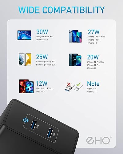 Miniatura 5 de Cargador USB C dual con cable Lightning certificado MFi de Apple, 40 W (20 W máximo cada uno) USB C cargador de pared para teléfono celular, bloque