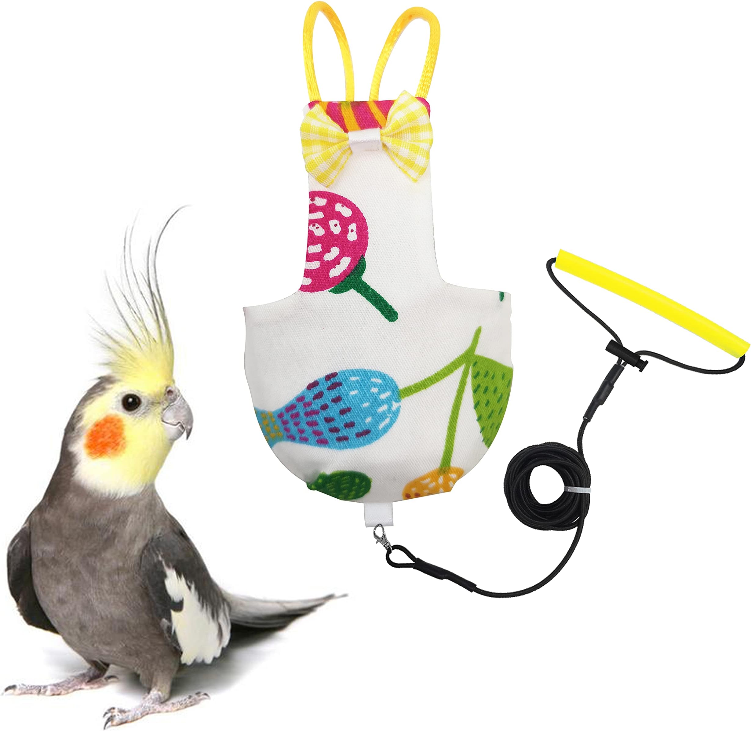 VANFAVORI Bird Diaper Harness Flight Suit Clothes with 80 Inch Flying Leash for Parrots Cockatiel Pet Bird Including A Cotton Pad,Including A Cotton Pad, Flower