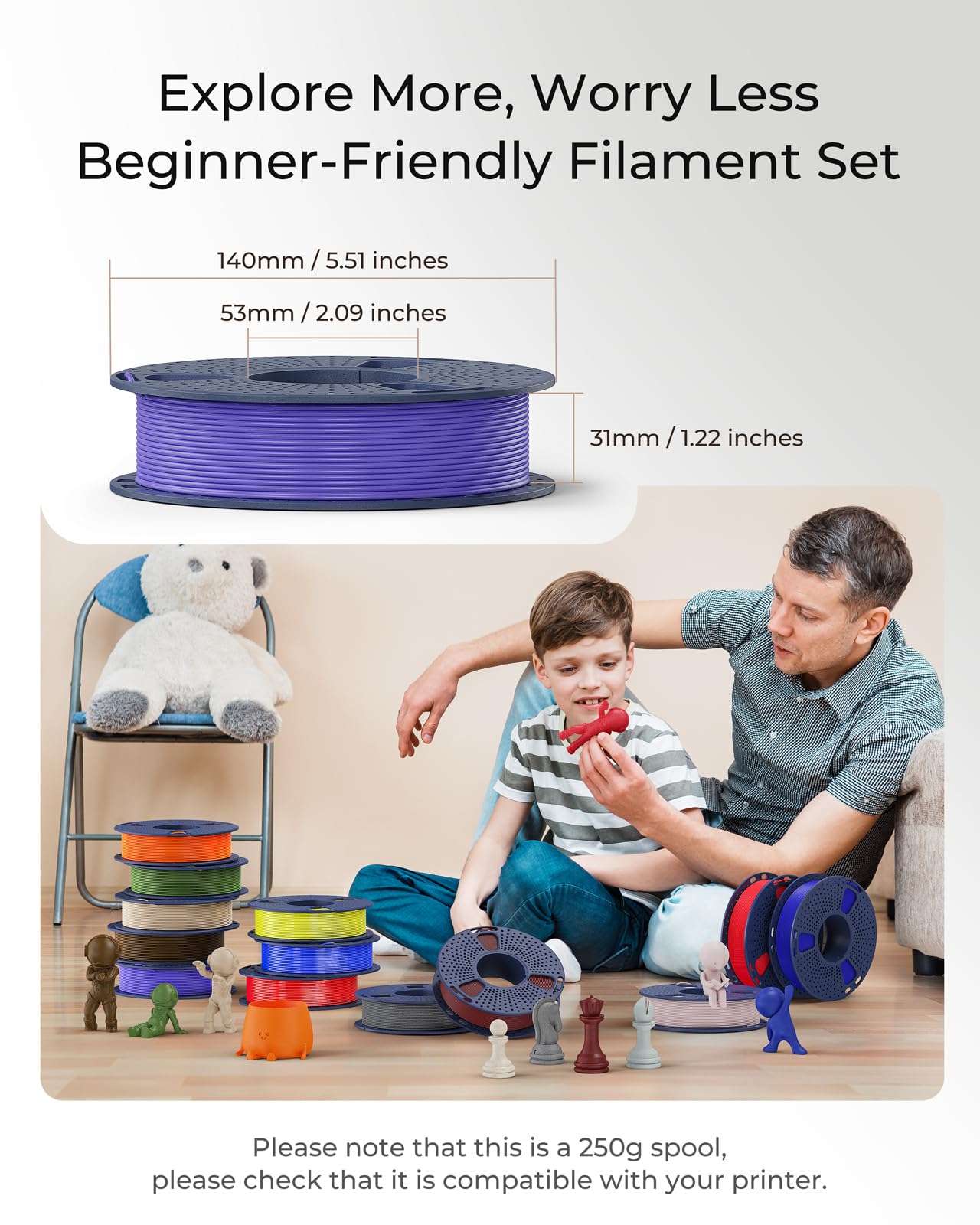 SUNLU PLA Filament Bundle - 8 Colors, 250g Spools -5 SUNLU PLA Filament Bundle - 8 Colors, 250g Spools -5