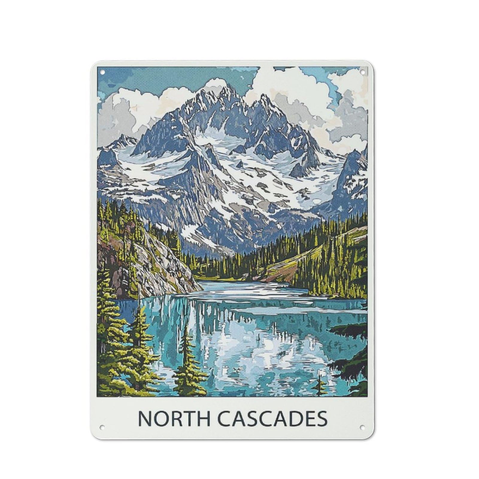Junmoney Style-18 North Cascades Mountain Lake Retro Metal Wall Decor 40X30cm, Retro Metal Sign For Garage, Hobby Room, Office Or Man Cave