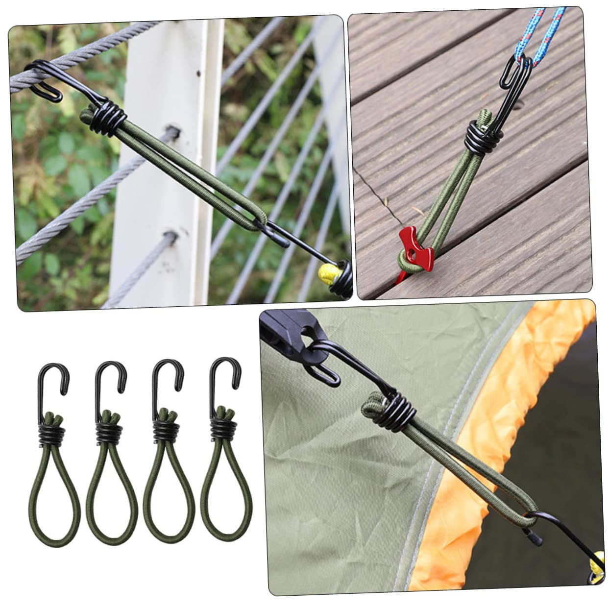 Cordons élastiques Huayeex Avec Mousquetons – 22 Cm, Alliage Alu, Anti-abrasion, Fixation Tente, Bâche, Camping