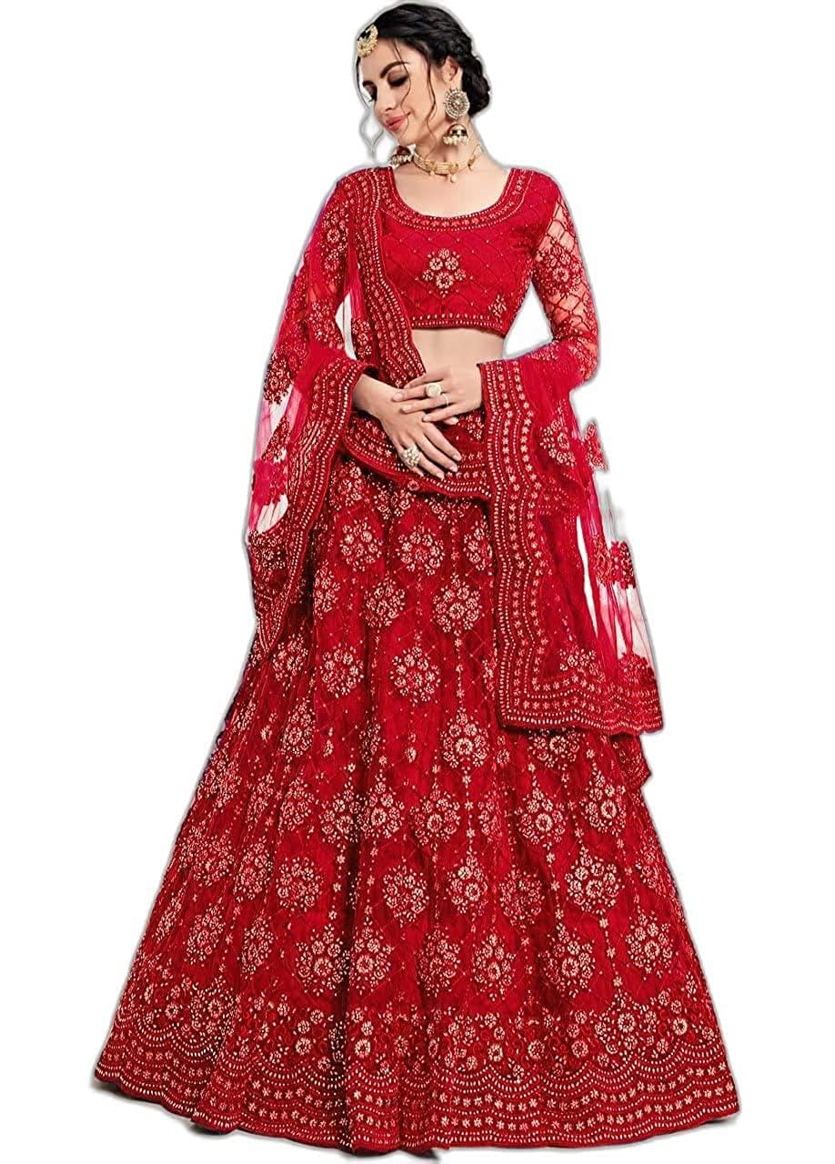 Kit Villa Designer Embroidered Lehenga Choli with Dupatta, Full Flared Net Skirt, Long Sleeve Blouse-image-12