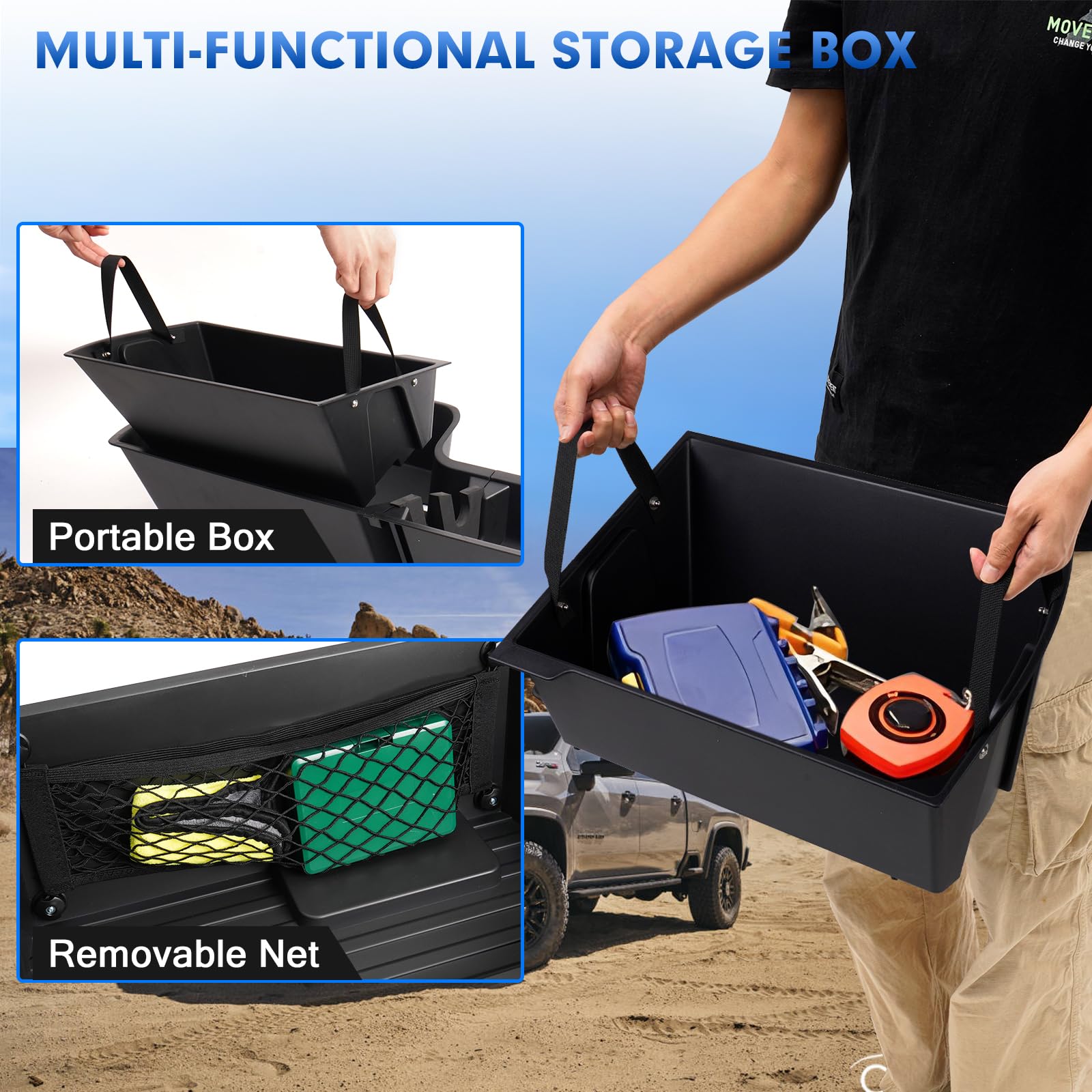 Detachable Under Seat Storage for 2019-2025 2026 Chevy Silverado/GMC Sierra 1500 2500HD 3500HD, Durable ABS Rear Underseat Organizer Box 6PCS Kit with Mesh Pocket & Inner Bin, Silverado Accessories - 4