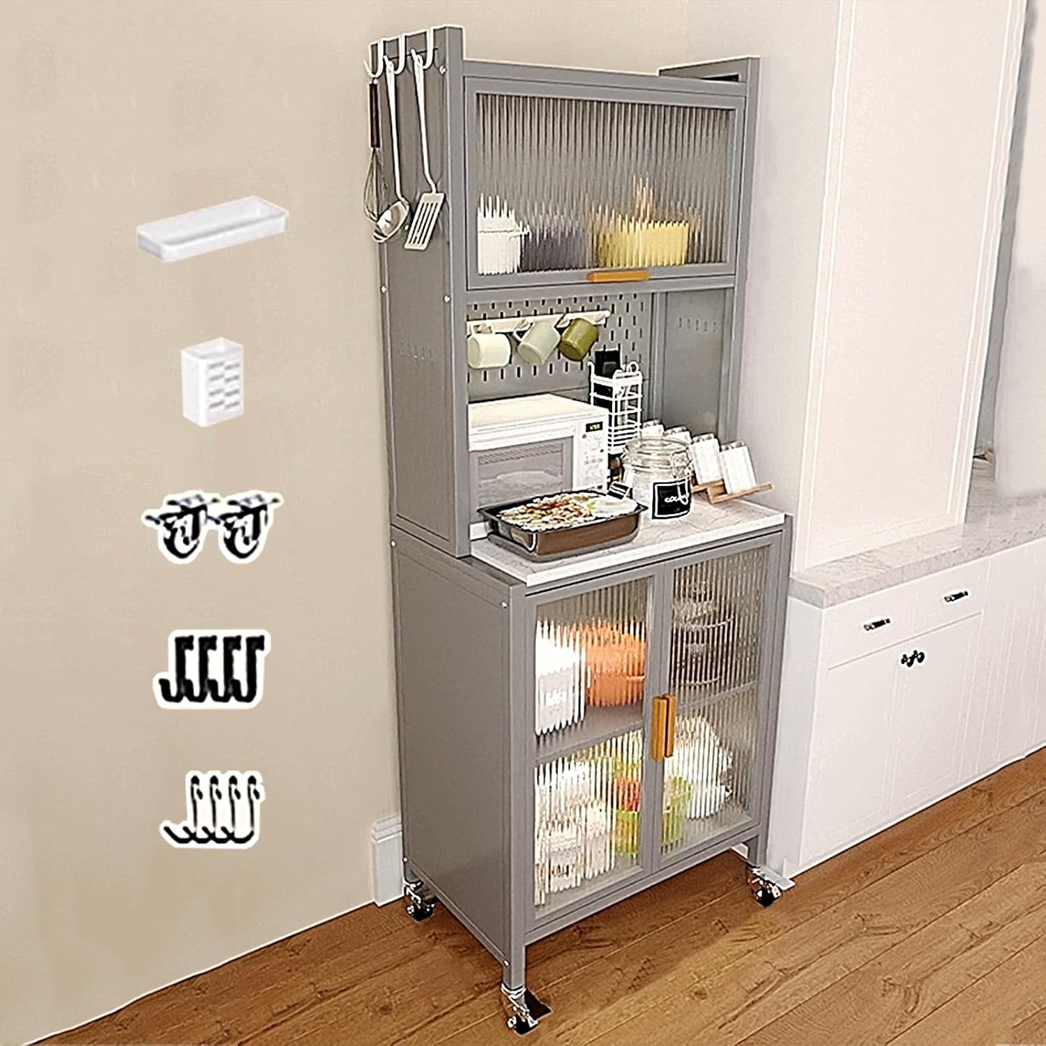 Freestanding Multi-Layer Kitchen Floor Cupboard，Freestanding Kitchen Pantry Cabinet with Drawers Storage Cupboard for Living Dining Room 120cm Height