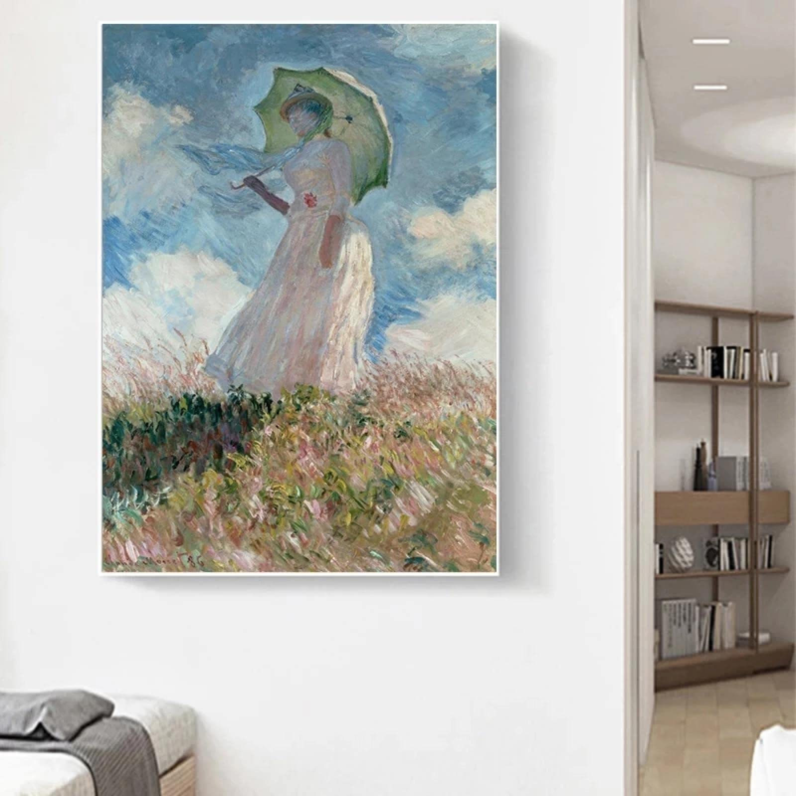 Amazon.co.jp: 散歩、日傘をさすクロード・モネの女性キャンバス絵画