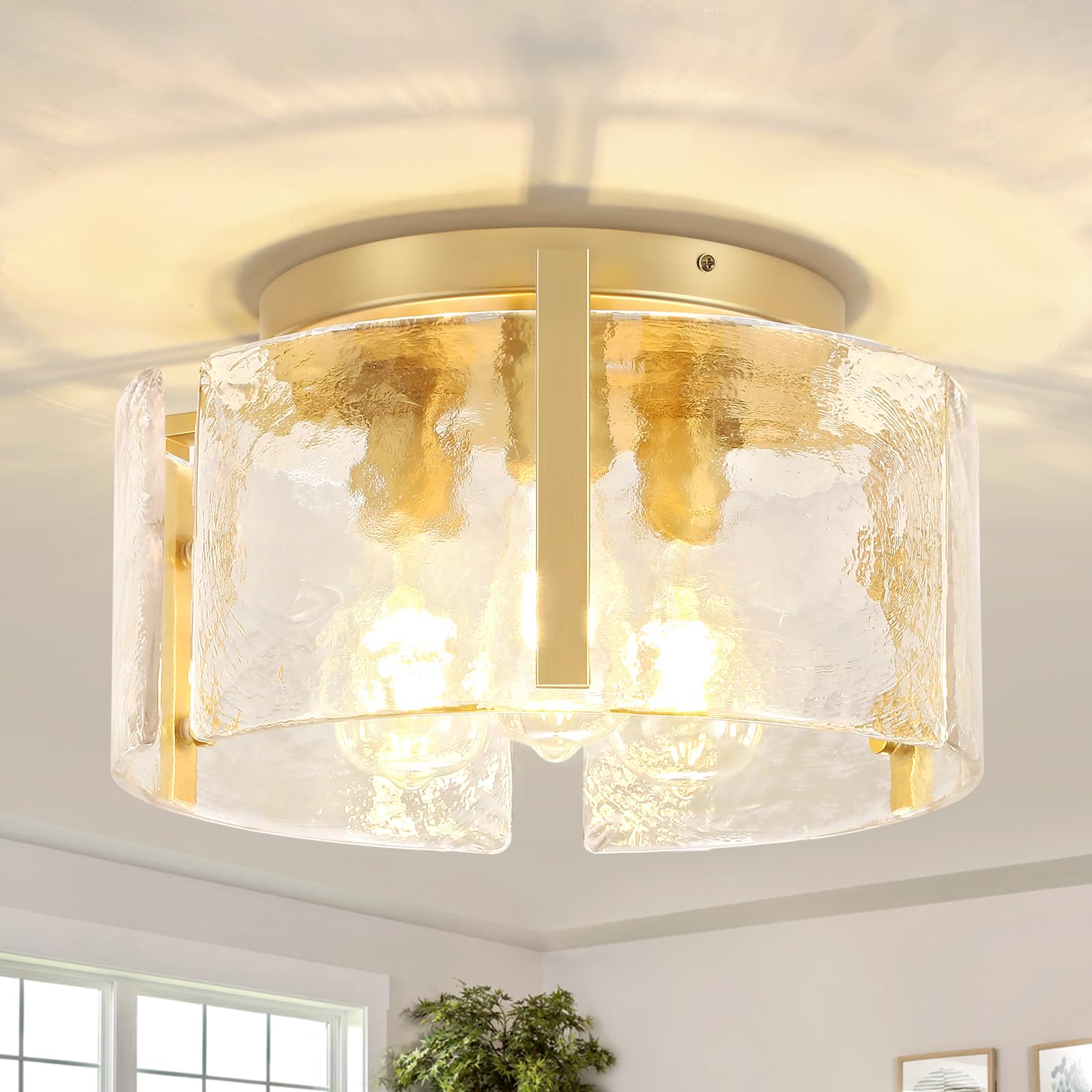 かなでもの　Gold × Glass　Ceiling Light 3 15'' Modern Gold Semi Flush Mount Ceiling Light, 3-Light Glass