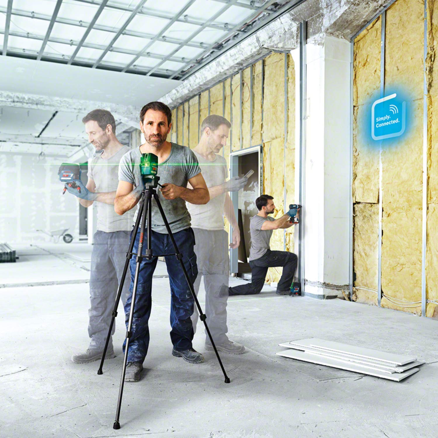 Bosch Professional Niveau Laser GCL 2-50 CG (sans batterie et chargeur, laser vert pour l'intérieur avec fonction application, support, portée visible : jusqu’à 20 m, dans une L-BOXX)