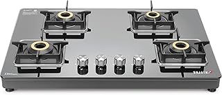 Sujata Premium Gas Stove 4 Burners Glass Top | 9 Years Warranty | Gas Stove with Jumbo Brass Burners | SABAF Technology | Price In India