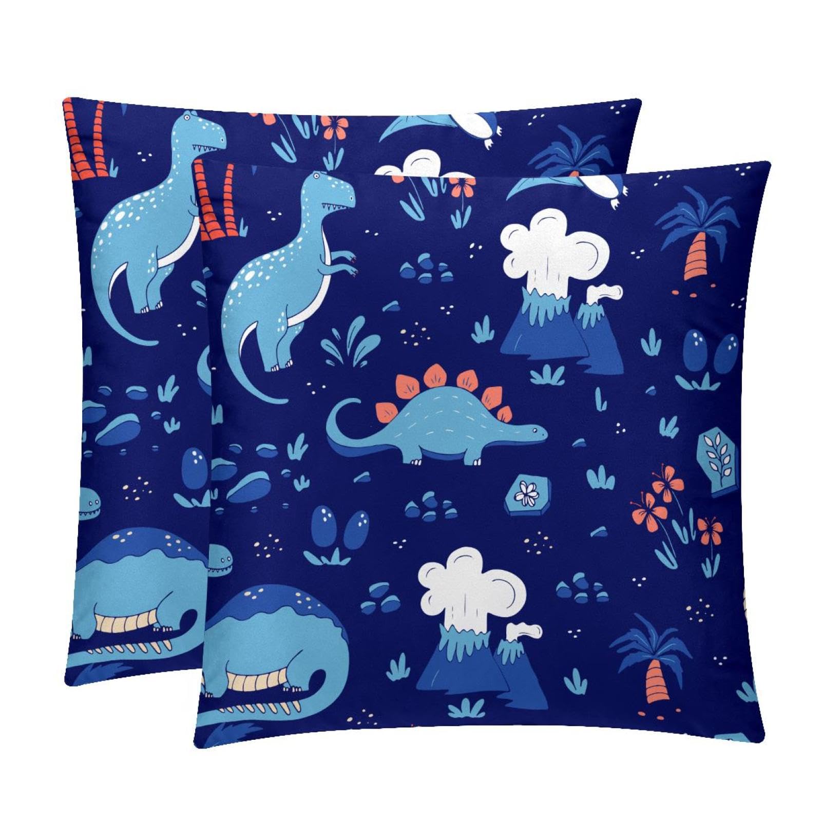 TDGKPZ Dinosaur Blue Throw Pillow Cases 2 Pack Pillowcases Zipper Cushion Covers For Bedroom Living Room 45x45cm