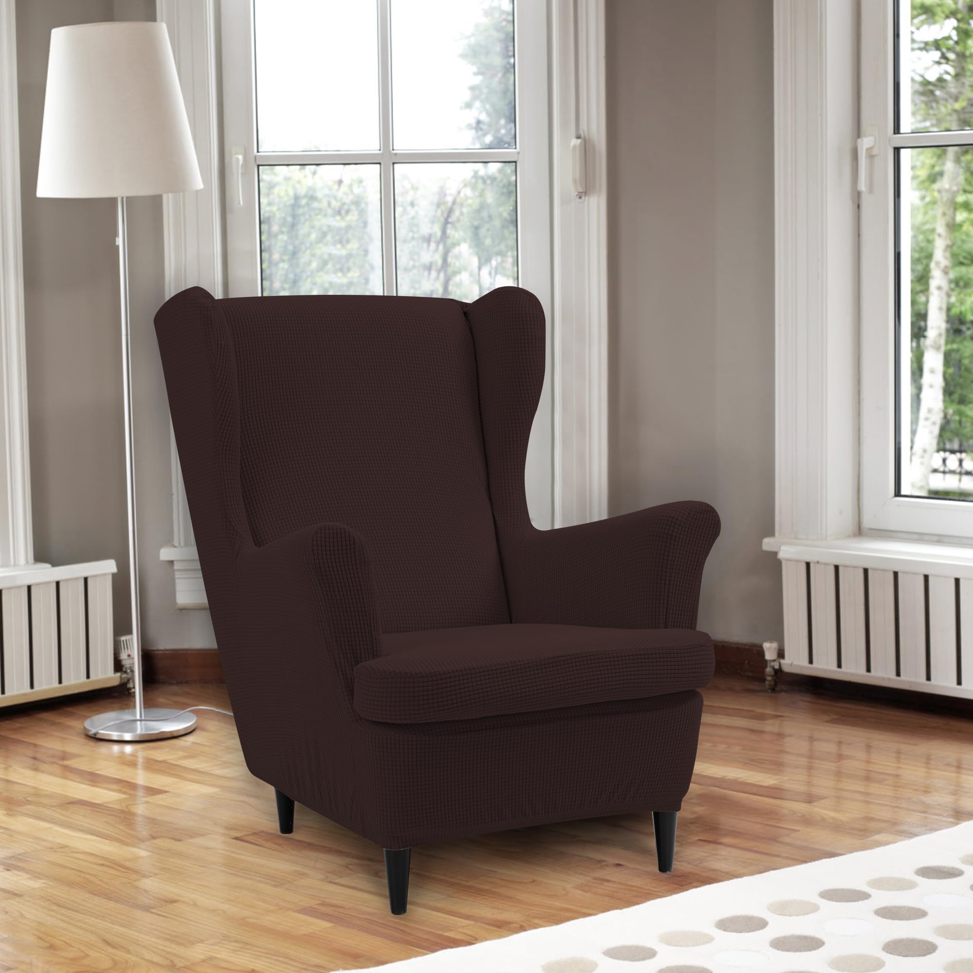 TIANSHU ウィングチェアカバー 肘付き 椅子カバー ブラック ウィングチェアカバー 肘付き 椅子カバー 縦横弾力 ストレッチ