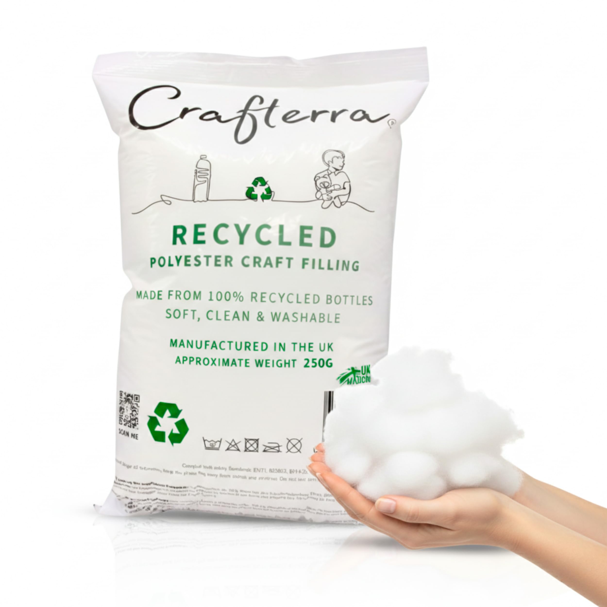 Gerecycleerde zachte speelgoedvulling polyester vulling voor pluche gebreid speelgoed, kussens en kussenvuller, kunst en ambachten. Gemaakt in het Verenigd Koninkrijk van gerecyclede plastic flessen Gerecycleerde zachte speelgoedvulling polyester vulling voor pluche gebreid speelgoed, kussens en kussenvuller, kunst en ambachten. Gemaakt in het Verenigd Koninkrijk van gerecyclede plastic flessen