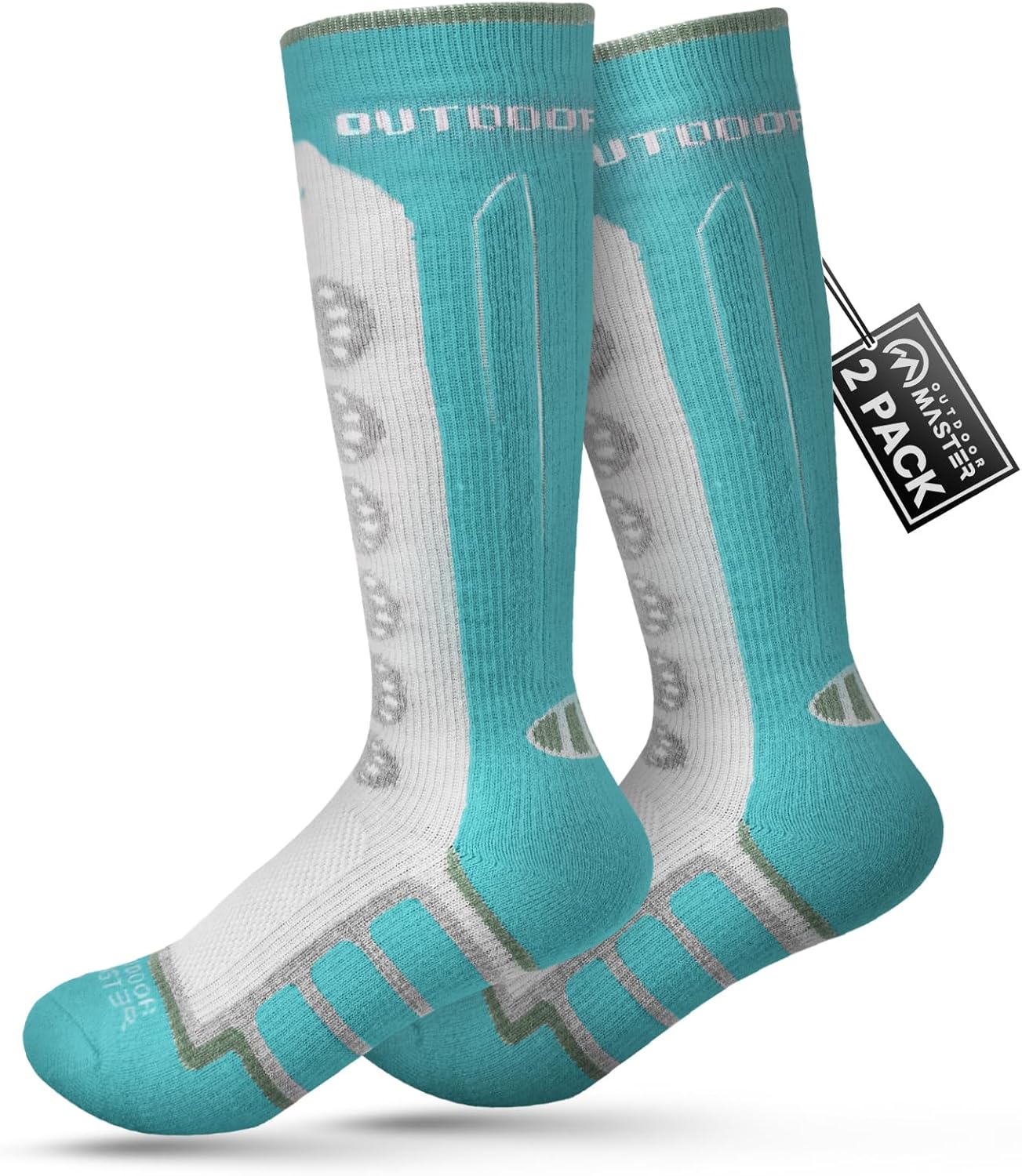 OutdoorMaster Kids Ski Socks, 2/3-Pack Merino Wool Compression Thermal Socks with Boys & Girls, Over The Calf Non-Slip Cuff