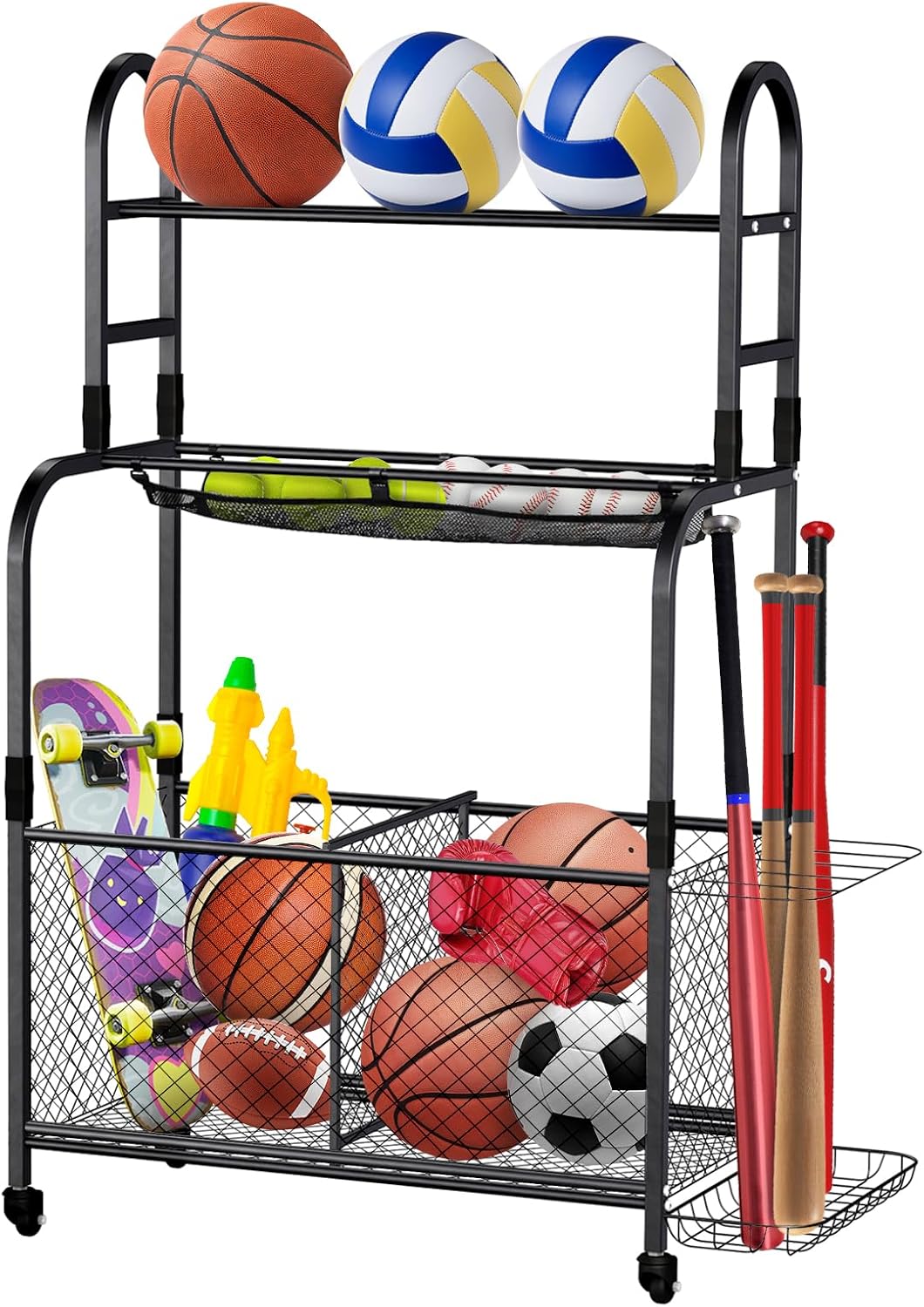 Ball Stroage Rack | Sports Equipment Organizer | Ball Rack for Basketball, Volley Ball, Soccer | Indoor and Outdoor Ball Rack for Home, School, Yard, Gym Regular style
