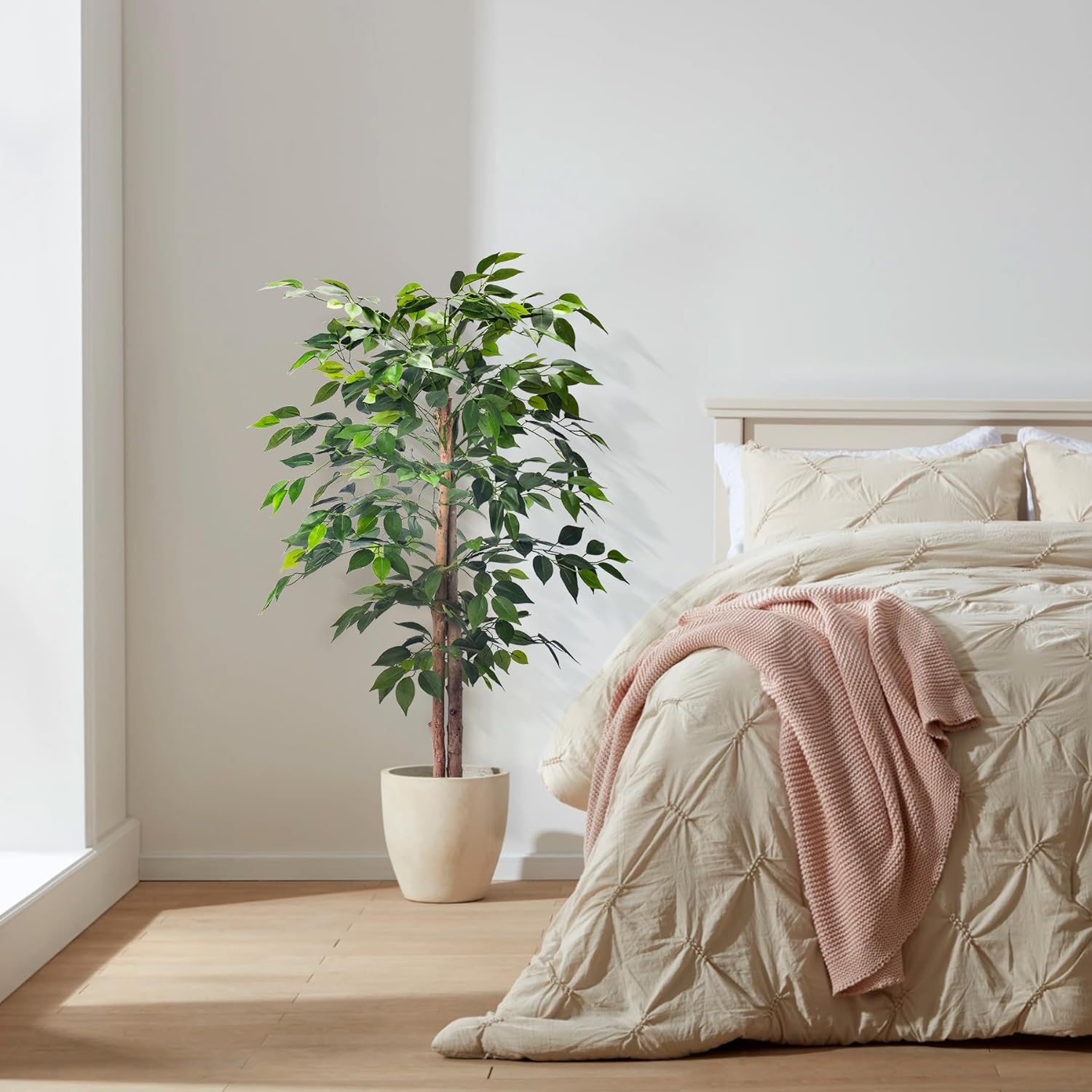 2Packs 4FT Artificial Ficus Trees with Realistic Leaves and Natural Trunk, Faux Ficus Tree with Sturdy Plastic Nursery Pot, Fake Ficus Tree for Office Home Farmhouse for Indoor Outdoor Decor - Image 6