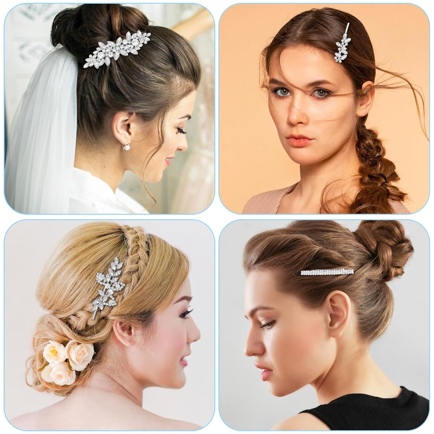 Ouligay 4 Pcs Rhinestone Hair Clips Hair Barrettes for Women Silver Wedding Party Diamond Crystal Hair Clips Pins Bridal Prom Hair Accessories - Image 2