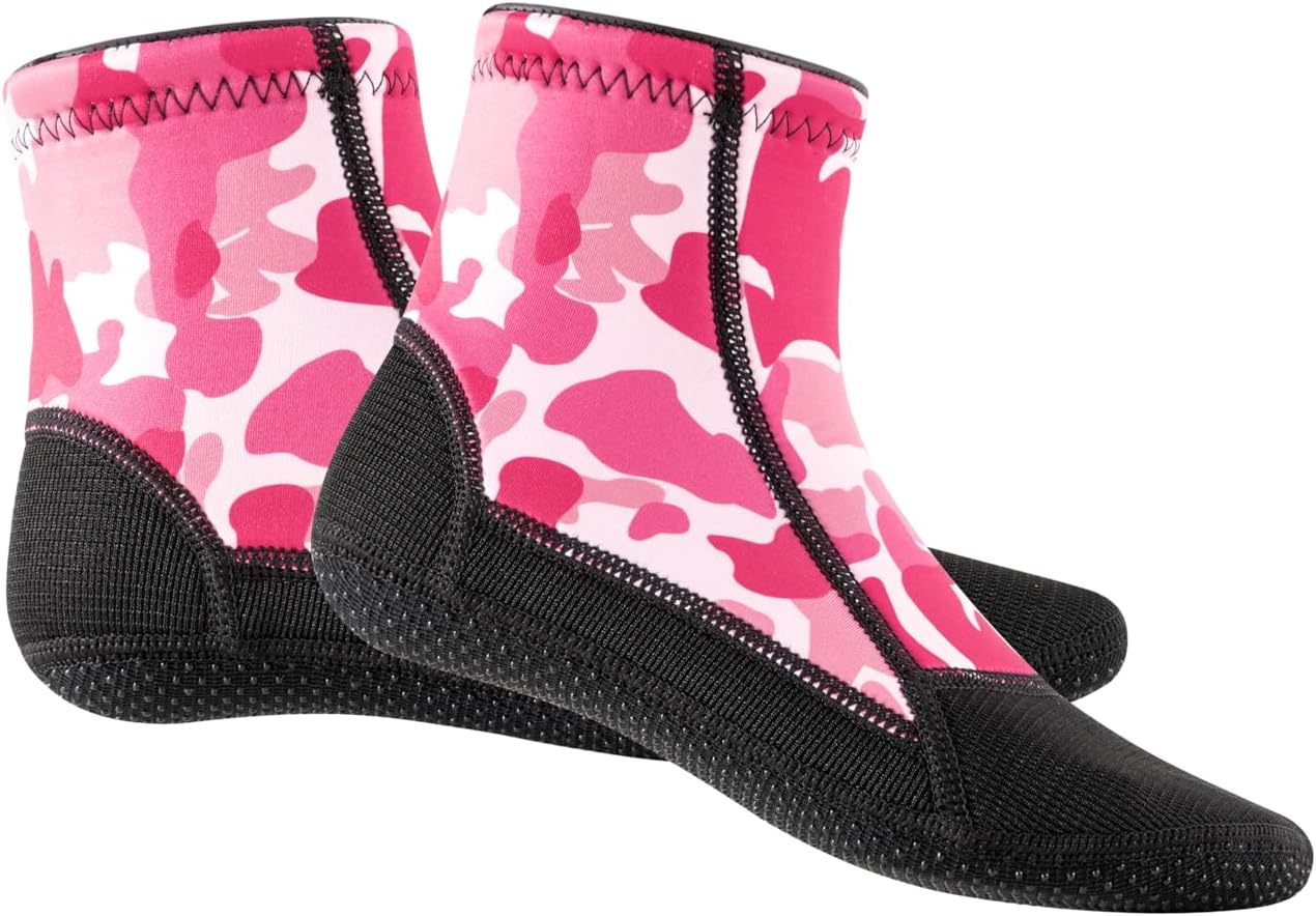 Short Camouflage Wetsuit Socks, 3 mm Neoprene Sock, Thermal Non-Slip Diving Socks for Women Men Snorkelling Open Water Swimming Surfing