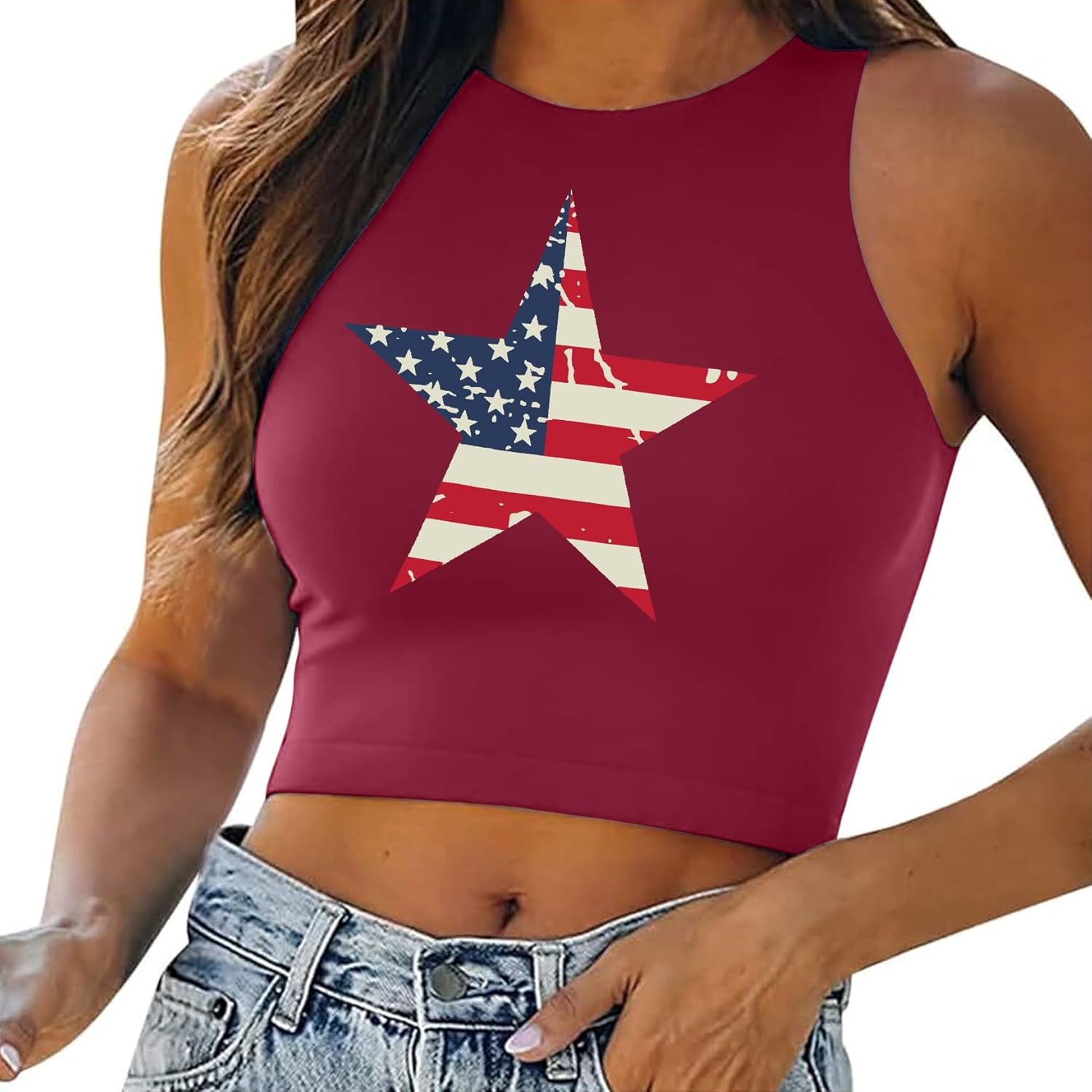 MEESHEEP American Flag Crop Tank Top for Women — Patriotic Shirt 4th of July Sleeveless Summer Vest Crop Top (Red1, X-Large)