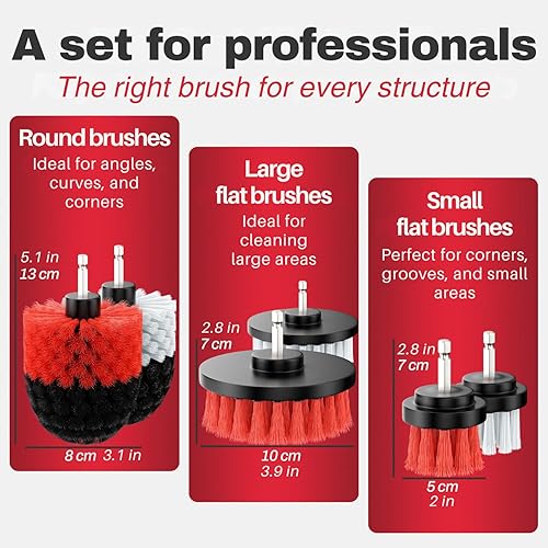 Drill Brush Attachments for Cordless Drill [Set of 6] Universally Cleans Cars, Rims, Upholstery, Tiles, and More I Drill Brushes for Cleaning I Drill Cleaning Brush Set I Drill Brush Set - 5