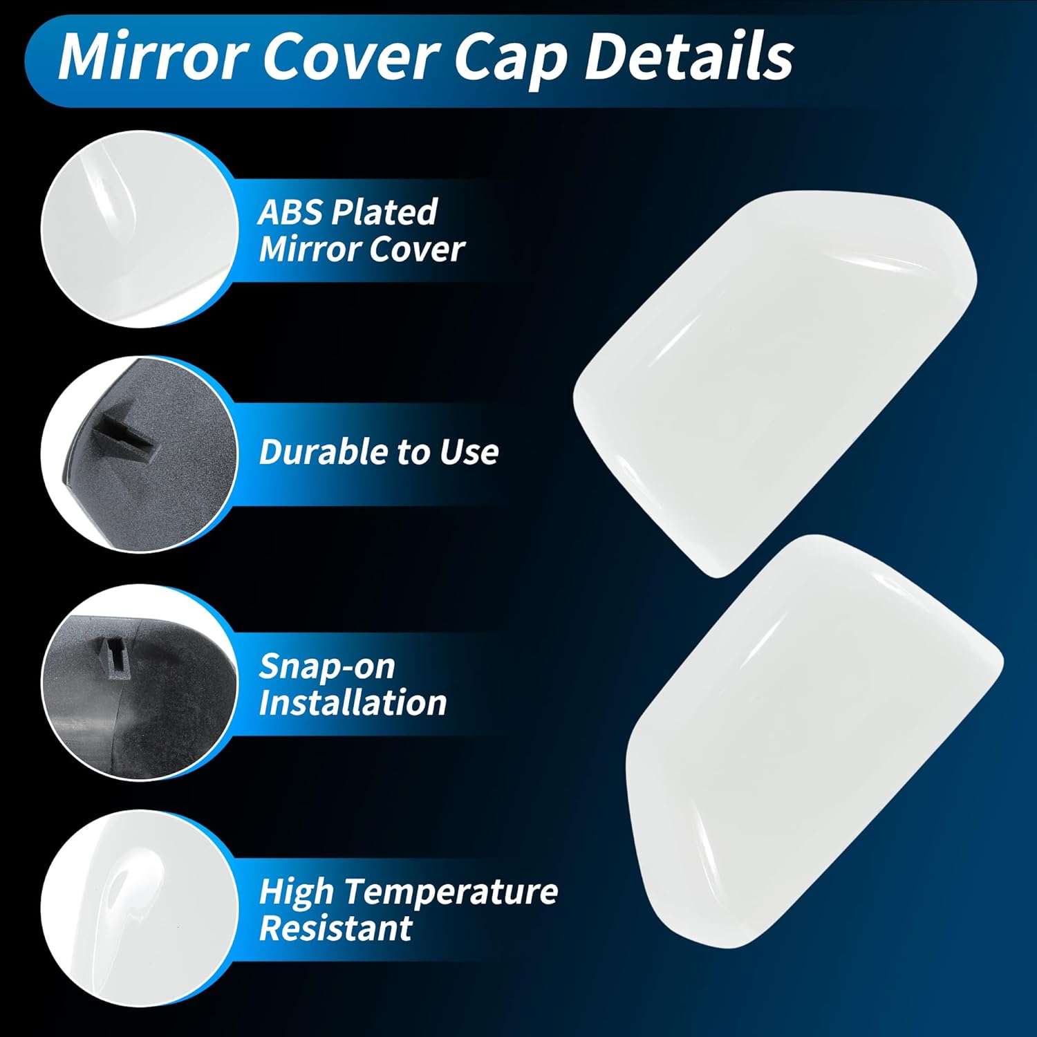 Motoforti 2Pcs White Top Half Mirror Cover Cap for Ford F250 F350 F450 F550 Super Duty 2017-2024 Exterior Door Tow Mirror Cap Cover for Ford F-150 2018-2025 No.HC3Z17D742AA/HC3Z17D743AA