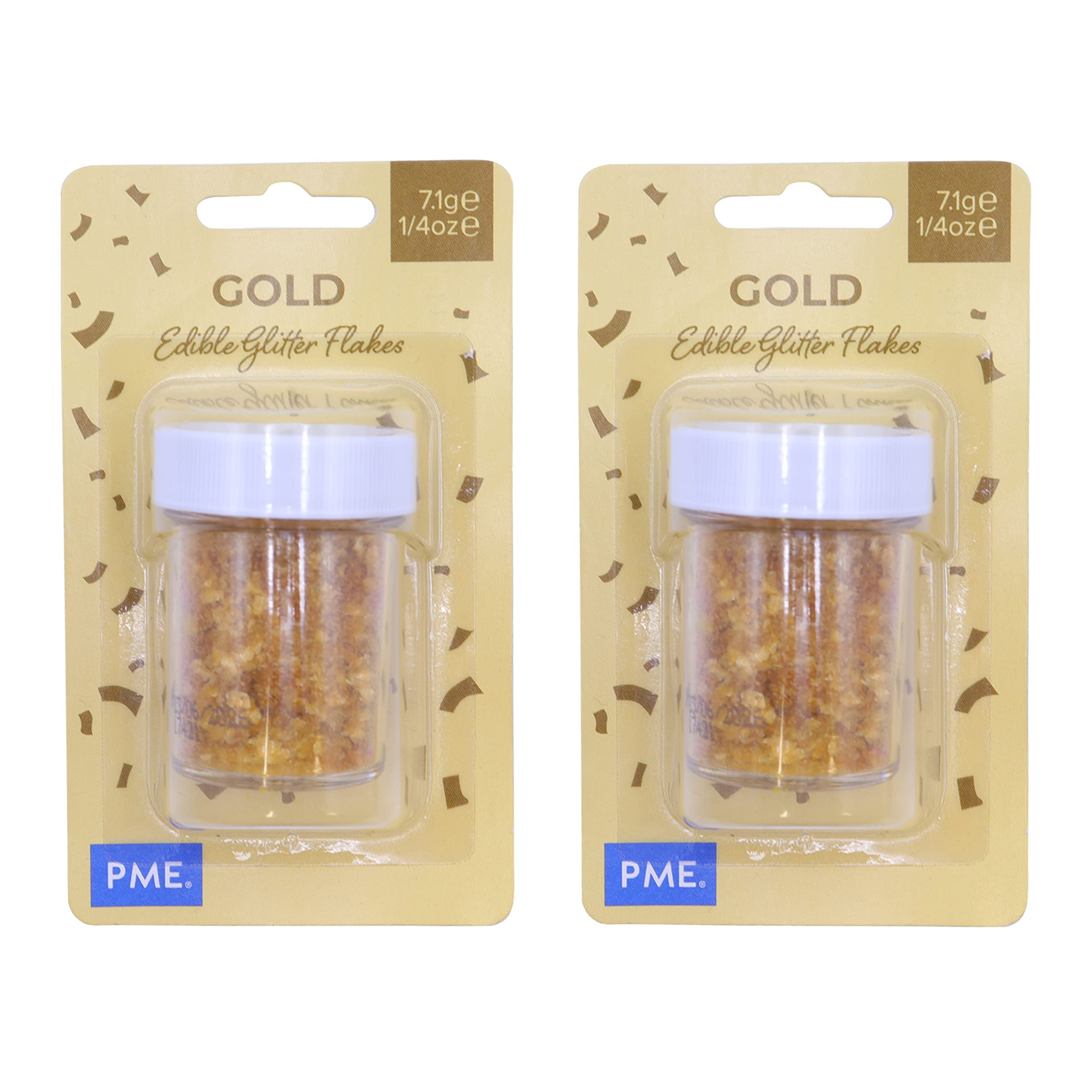 PME Gold Sparkling Glitter Flakes for Cake Decorating (7g), PACK OF 2