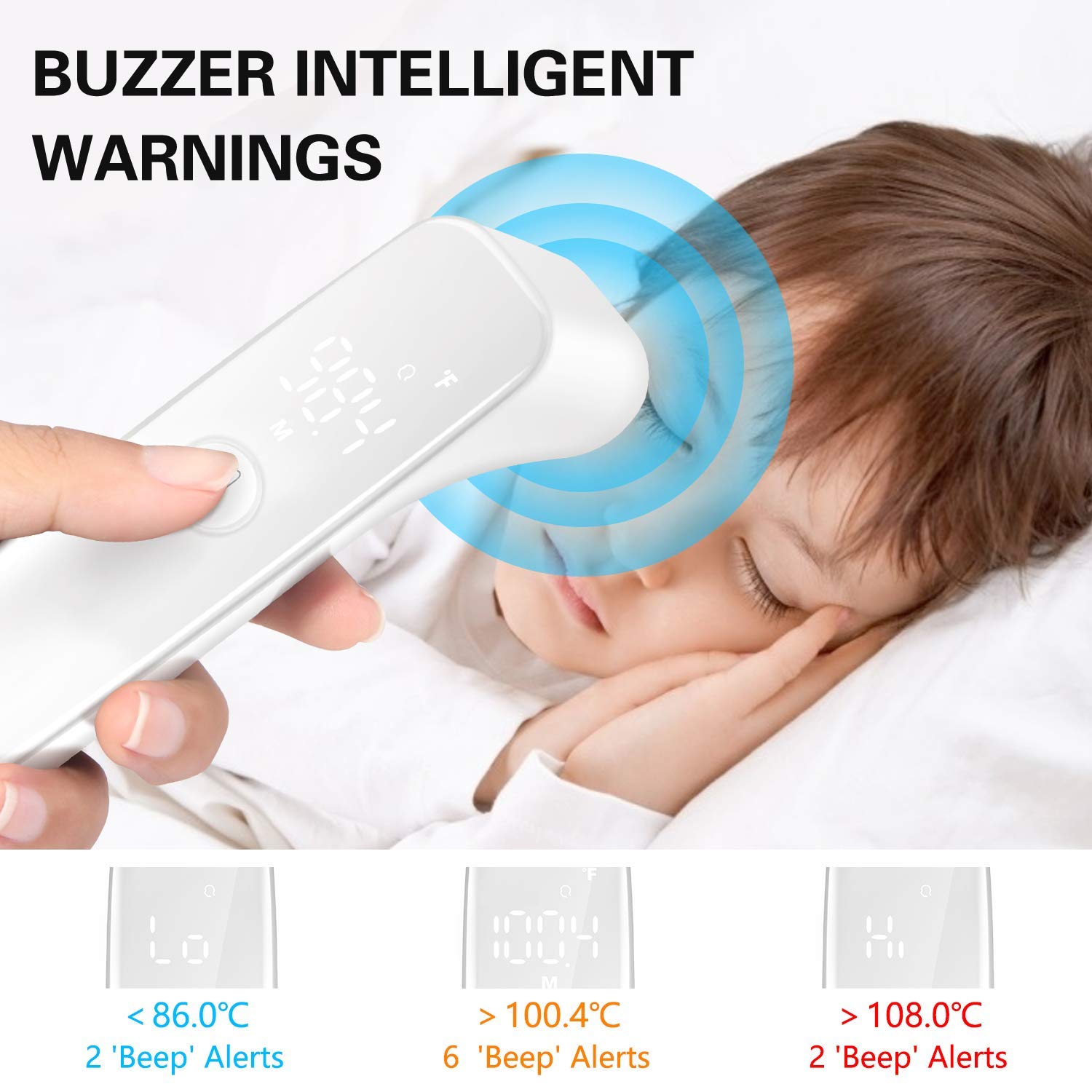 Infrared Thermometer for Adults, Hotodeal Digital Touchless Forehead Thermometer for Fever, Baby Thermometer with Fever Indicator,°C/°F Switchable