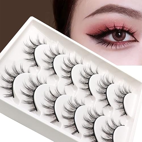Miniatura 6 de Veleasha Pestañas postizas 3D de aspecto natural, paquete de 6 pares de pestañas postizas de anime finas y ligeras (0.31 a 0.51 pulgadas)