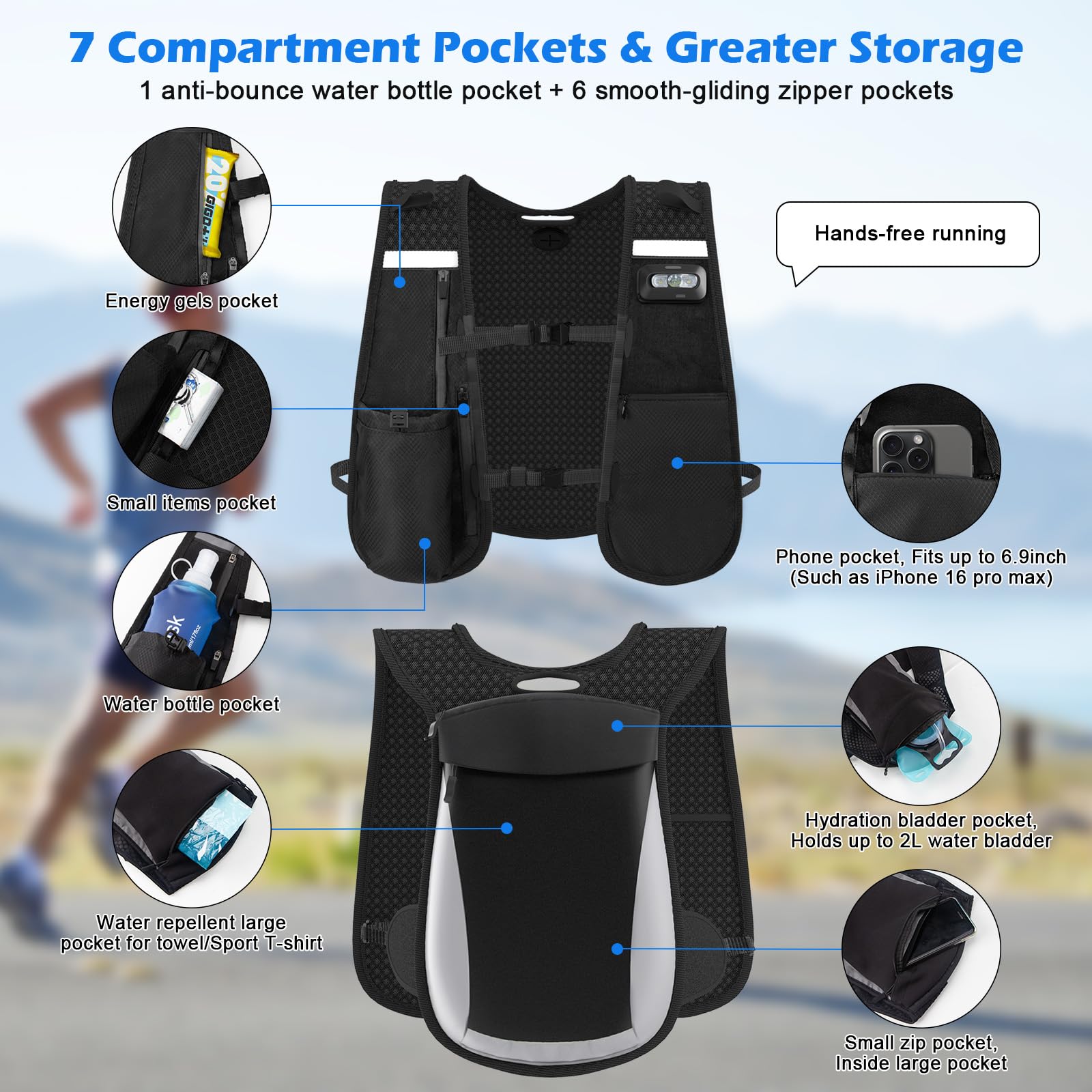 Nextyu Laufweste Damen und Herren, Trinkweste mit Trinkflasche Soft 500ML & Handytasche, Trinkrucksack Reflektierend Leicht für Trailrunning Wandern Marathon Laufen Joggen