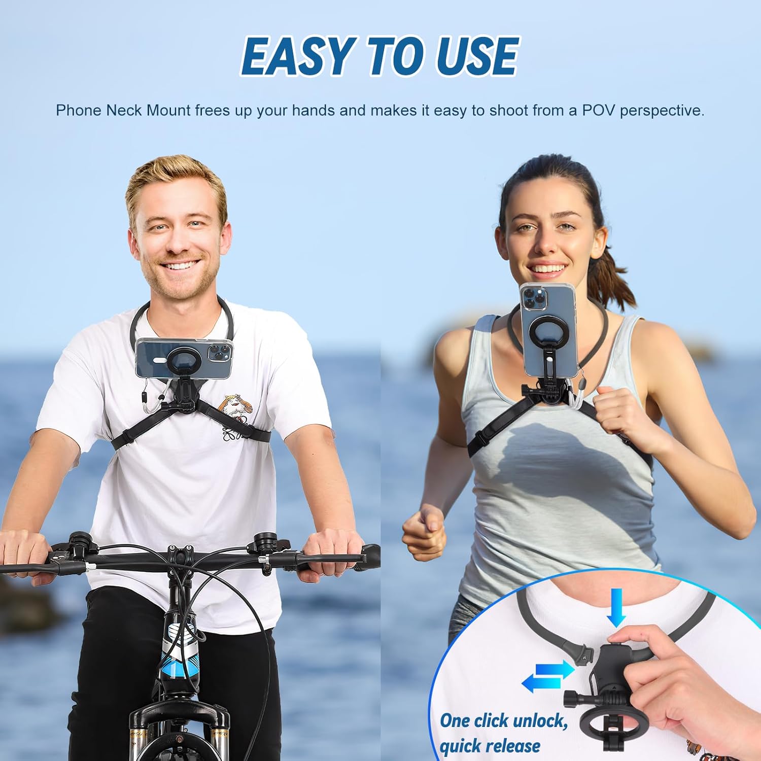 ITEFDTUTNE Magnetic Neck Mount for Phones, POV Phone Holder, Vlog Neck Mount with Anti-Vibration Chest Strap for for Insta360, Magnetic Phone Neck Holder for iPhone 16 15 14 13 12 Series (Black)