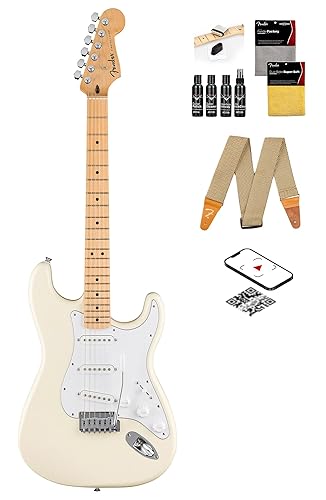 Fender Standard Stratocaster - Olympic White Bundle with Strap, Guitar Cleaning Kit and Austin Bazaar Instructional Video