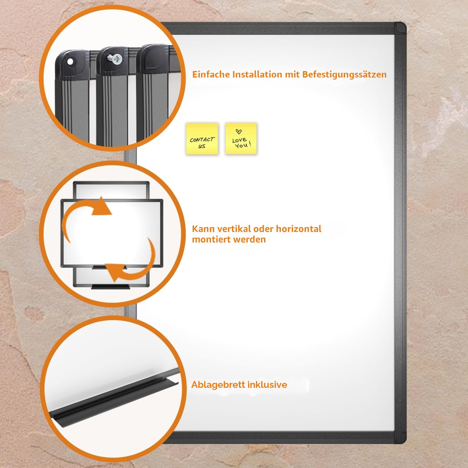 VIZ-PRO Magnetisches, trocken abwischbares Whiteboard 120 x 90 cm, trocken abwischbares Whiteboard mit schwarzem Aluminiumrahmen und Stiftablage