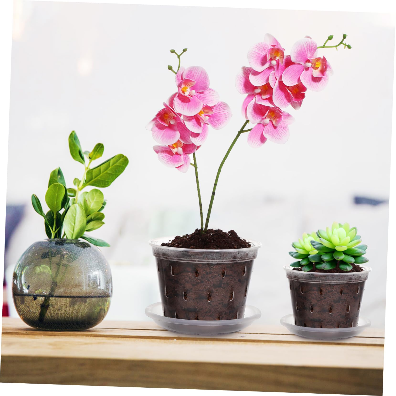 UPKOCH 5 Sätze Orchideentöpfe Mit Untersetzer Transparente Pflanztöpfe Kunststoff Mit Drainagelöchern Für Gesunde Wurzeln Für Garten Und Pflanzenpflege 3 Stück * 5