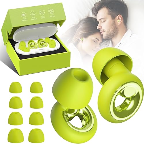 Ear Plugs for Sleeping Noise Cancelling, Soft Ear Plugs for Sleeping, 45dB Reusable for Noise Reduction with 8 Ear Tips, Silicone Hearing Protection Earplugs for Concert, Work(Lemon Lime)