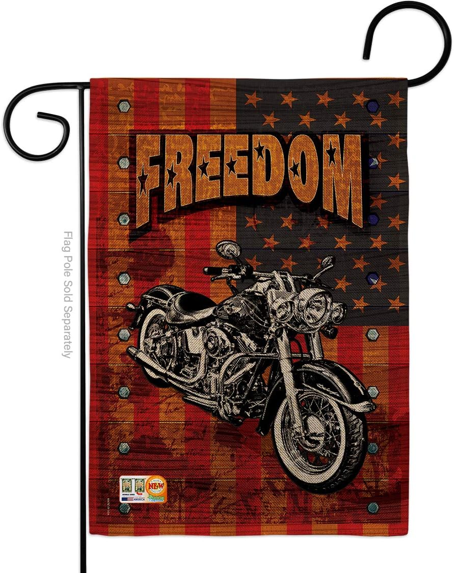 Americana Motorcycle Burlap Garden Flag Star and Stripes Patriotism Independence Memorial United State American Small Decorative Gift Yard House Banner Double-Sided Made In USA 13 X 18.5