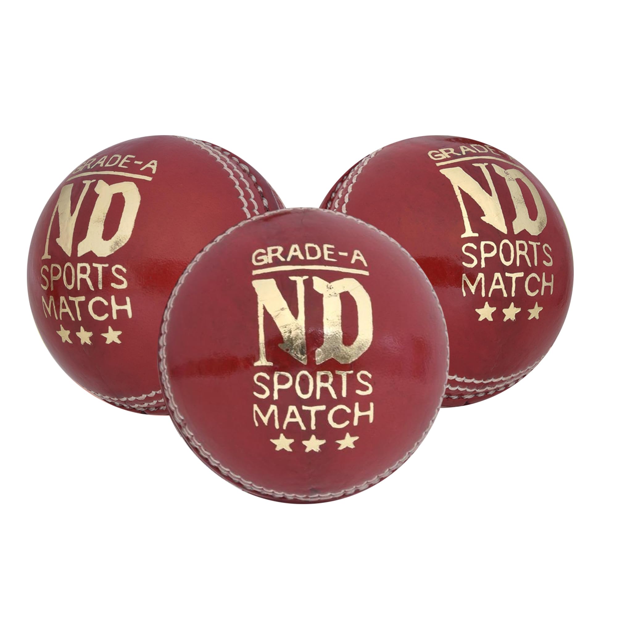 ND Sports Premium Grade Leather Cricket Ball – Ideal for Practice, Training, and Matches – Available in Pack of 1, 3, 6 Handcrafted for Superior Performance (P-3, Red)