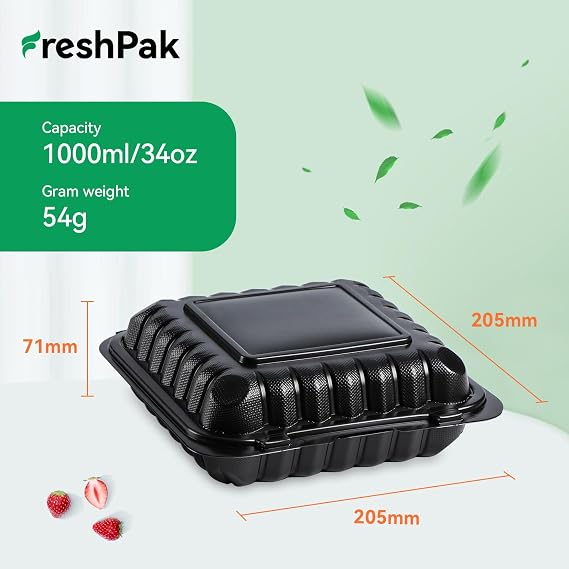 FRESHPAK 55-Pack 8x8 34oz Meal Prep Containers - Shrink Wrap Ready to Use