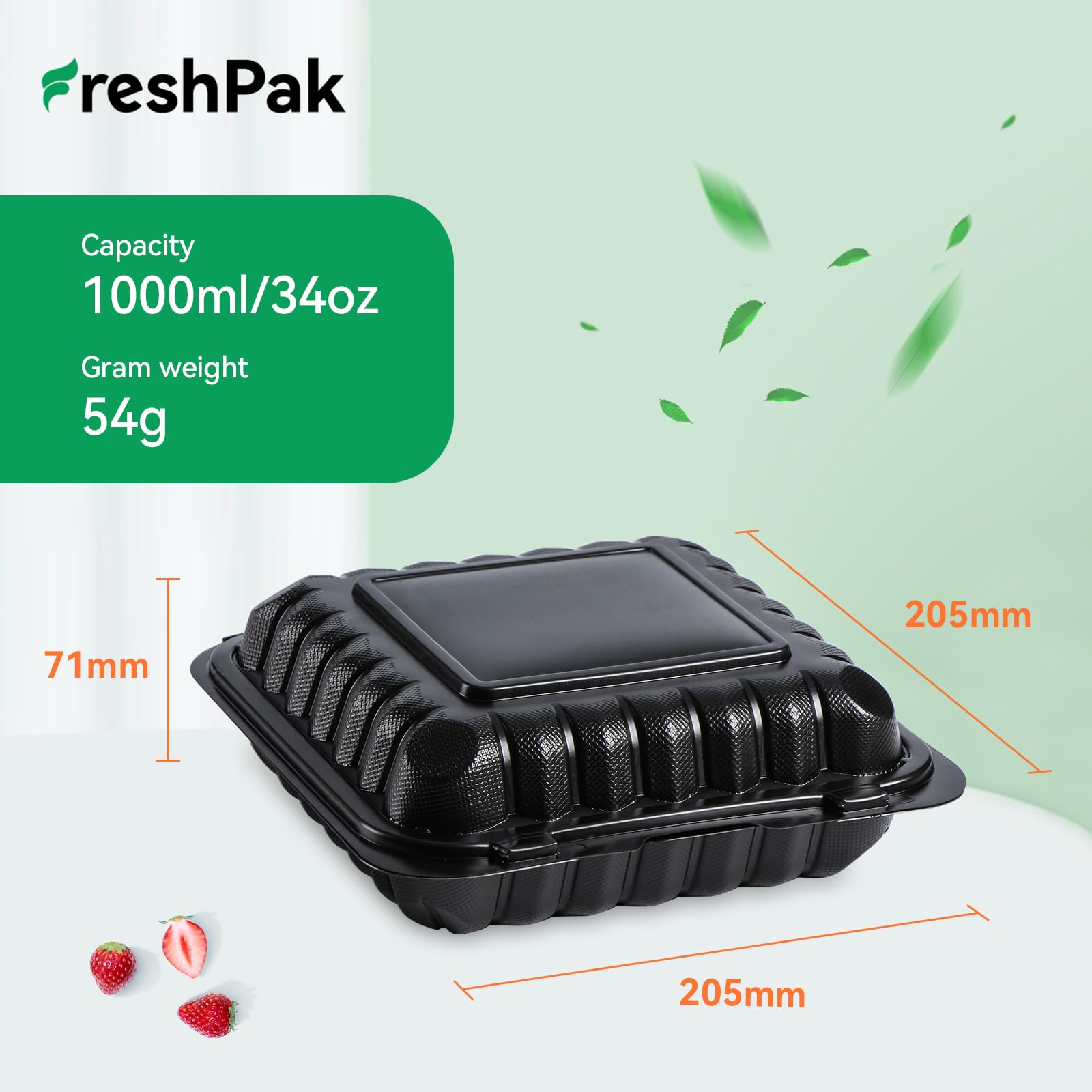 FRESHPAK Paquete de 55 recipientes de preparación de comidas de 8 x 8 pulgadas, 34 onzas, envoltura retráctil lista para usar | Cajas resistentes para llevar | Sin BPA y apilables | Apto para microondas, congelador y lavavajillas para sobras, catering
