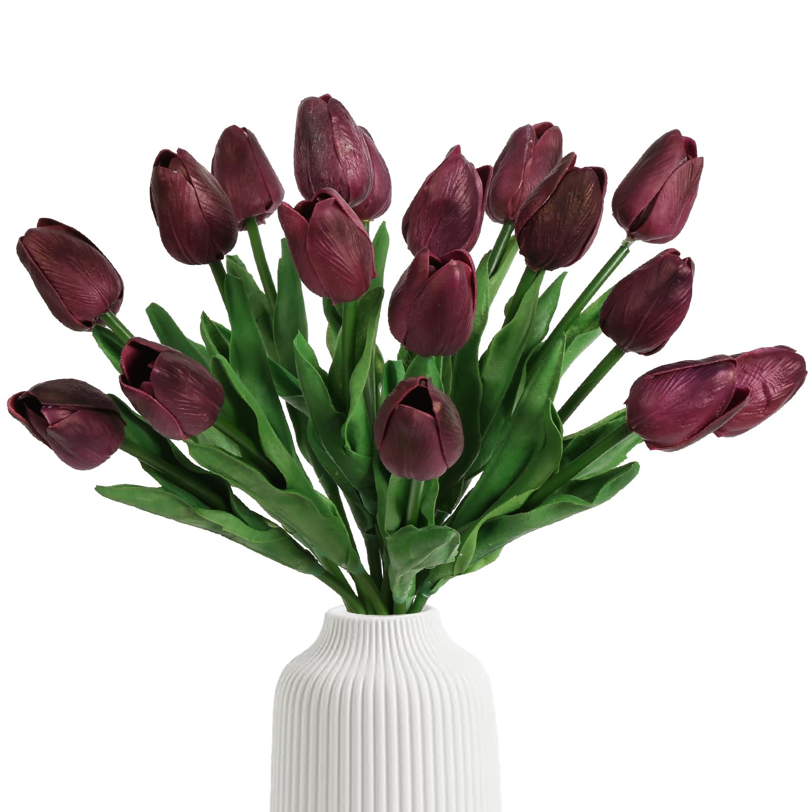 IPOPUBurgundy Tulip 20PCS Burgundy Flowers Artificial Real Touch Flowers Fake Tulips Burgundy Silk Flowers Faux Flowers for Home Decoration Wedding Bouquet Party Baby Shower (Burgundy)
