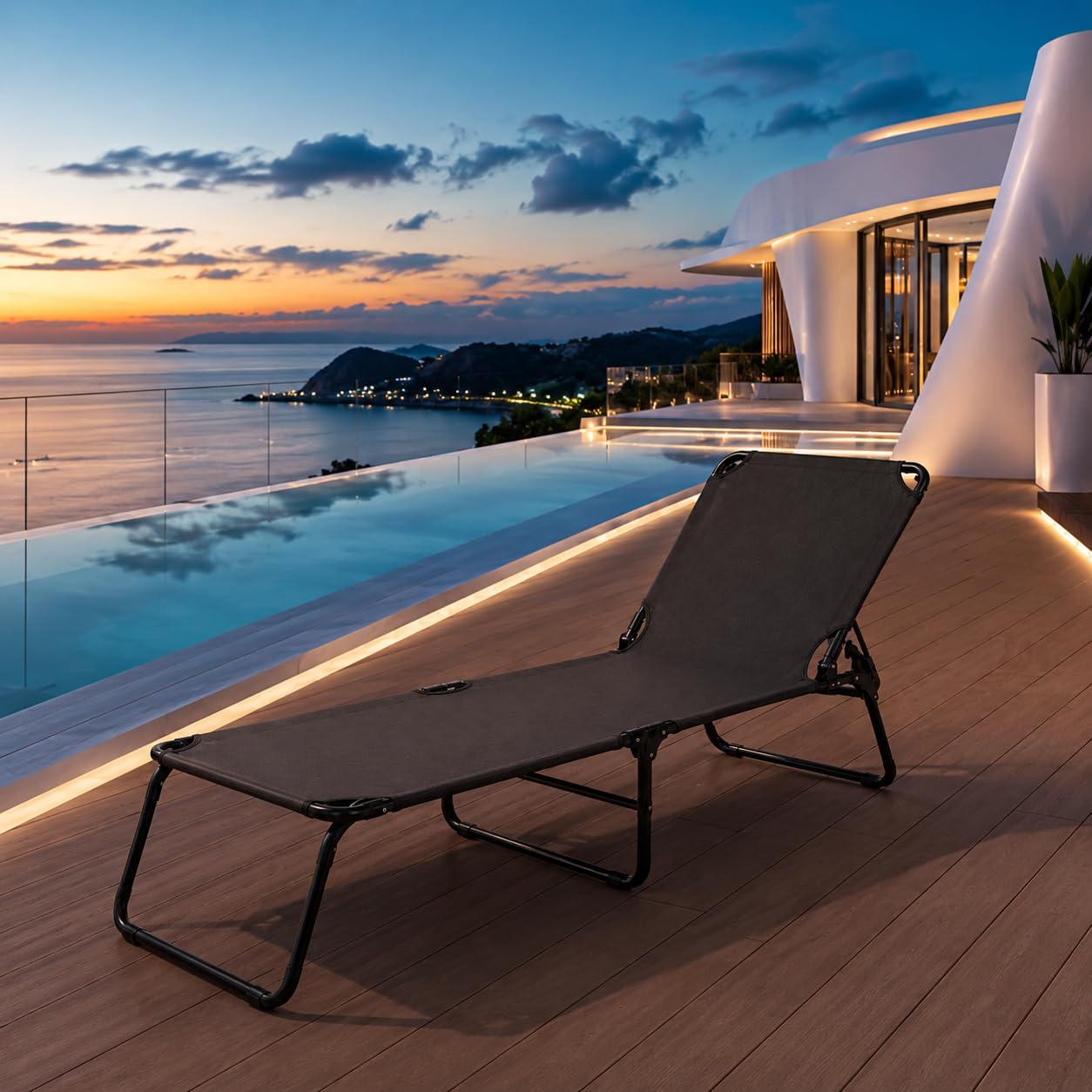 Lettino Pieghevole Prendisole Senza Tettuccio Parasole Schienale Reclinabile Regolabile Struttura In Metallo Nero Sedia Sdraio Per Spiaggia Mare Giardino Piscina 187 x 53 x 24 Cm Nero