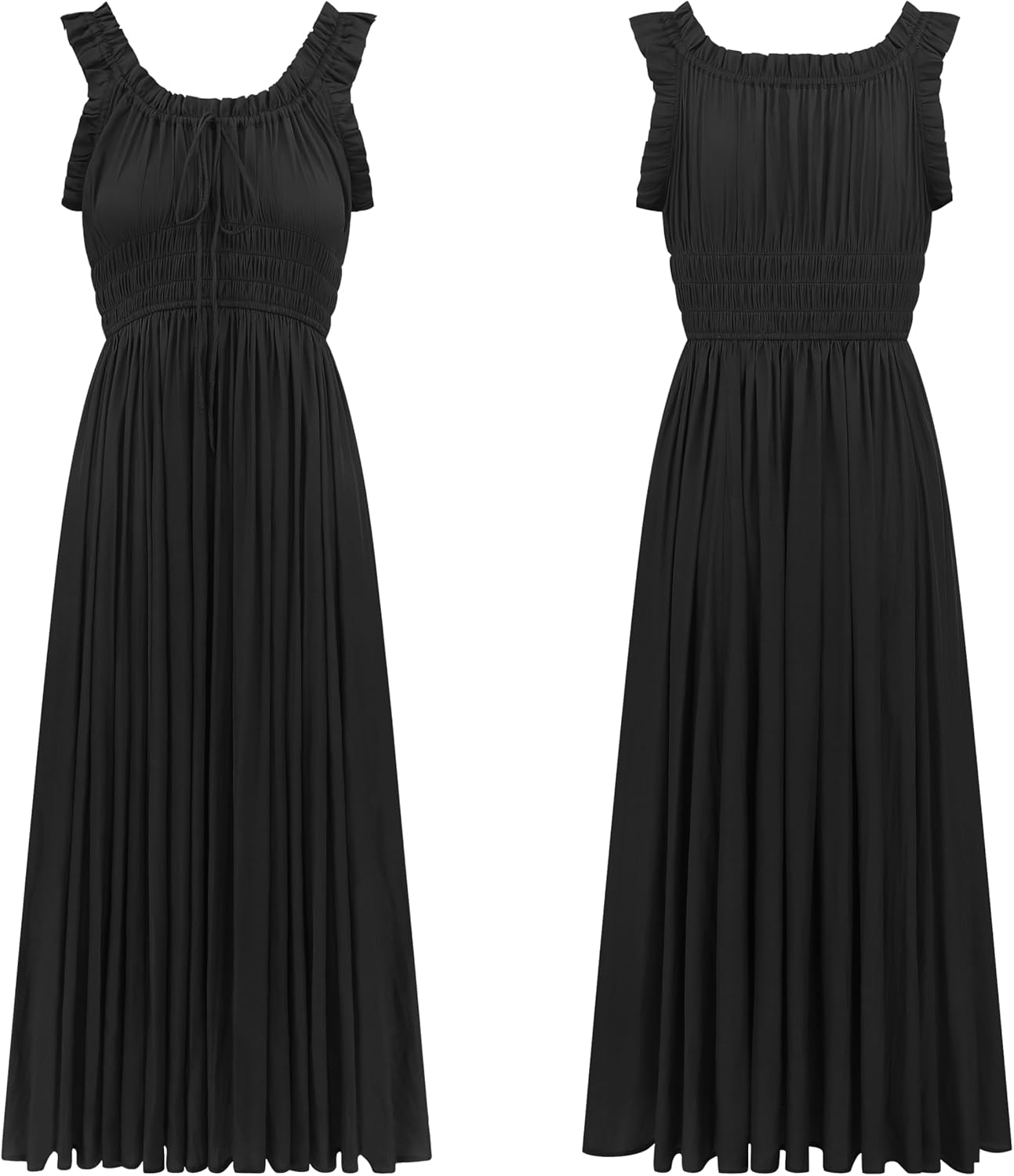 R.Vivimos Women's Summer Cotton Linen Casual Midi Dresses Elastic Straps Empire Waist A-Line Flowy Long Dresses with Pockets - Image 6