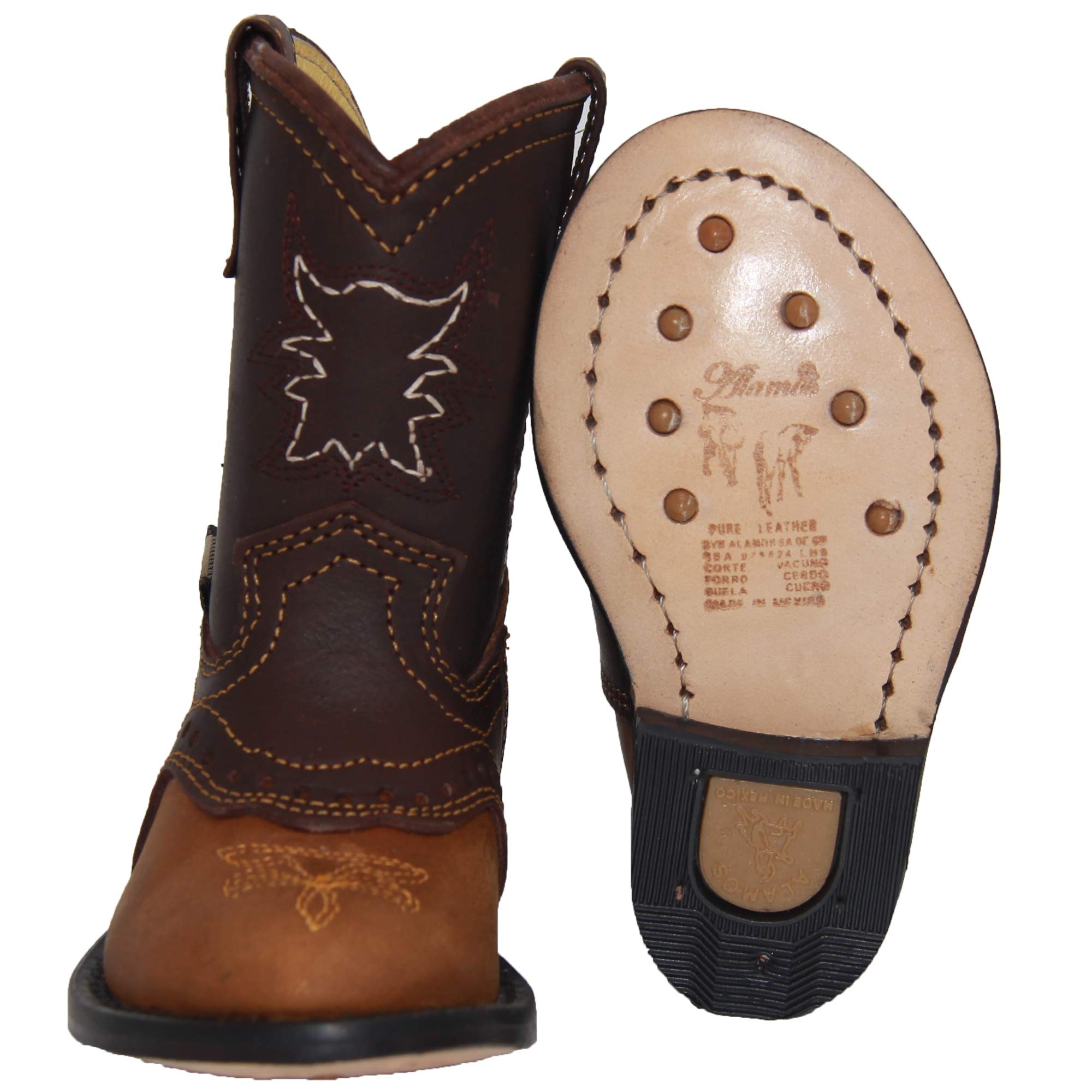 Old West Toddler-Boys' Bull Hide Print Western Boot Broad Square Toe Brown 6.5 D(M) US